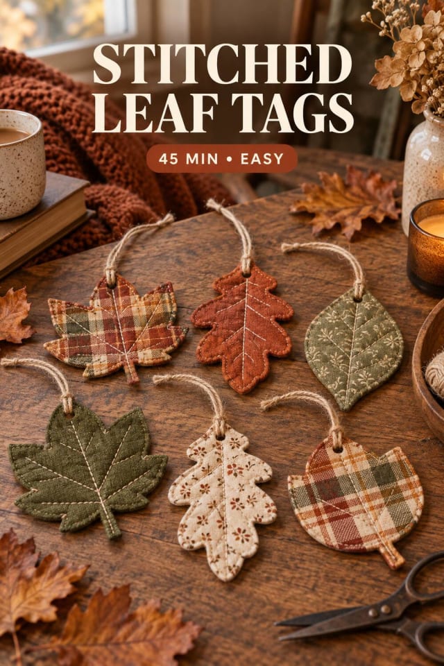 Stitched Leaf Tags pin