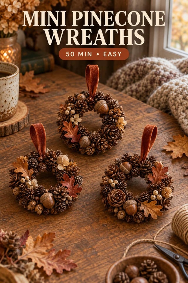 Mini Pinecone Wreaths pin