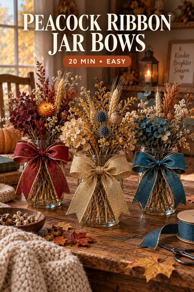Peacock Ribbon Jar Bows pin