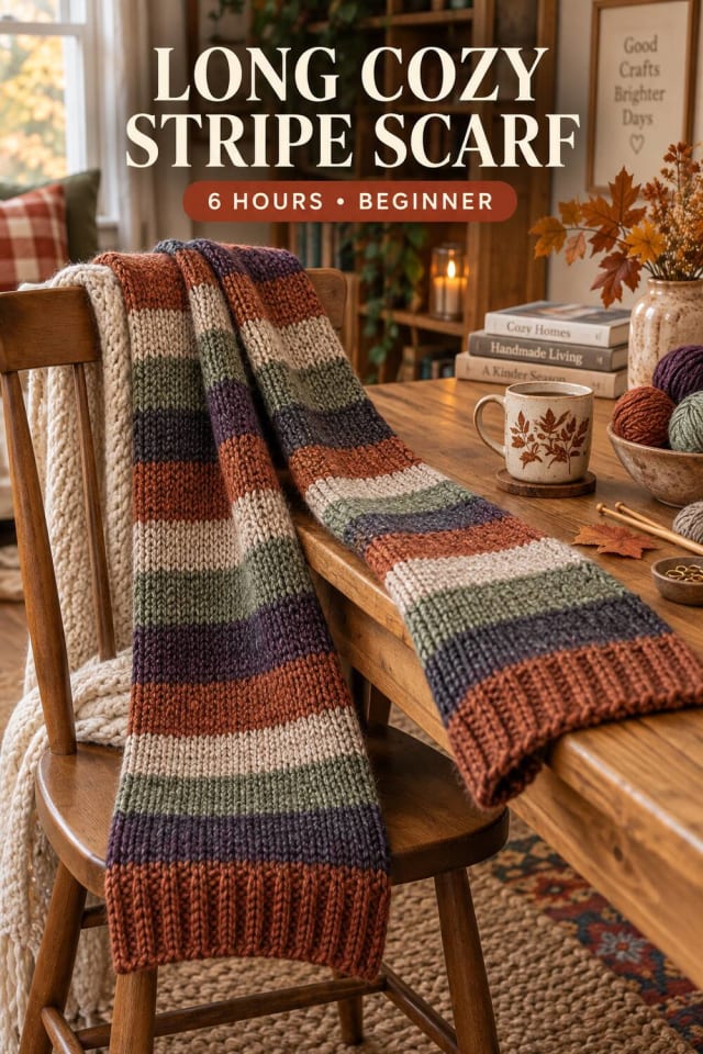 Long Cozy Stripe Scarf pin