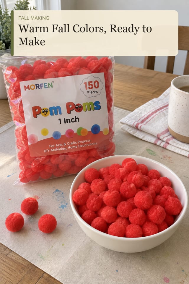 Fall pom poms crafts: Autumn Pom Poms for a Simple Seasonal Project at Home maker-lifestyle pin
