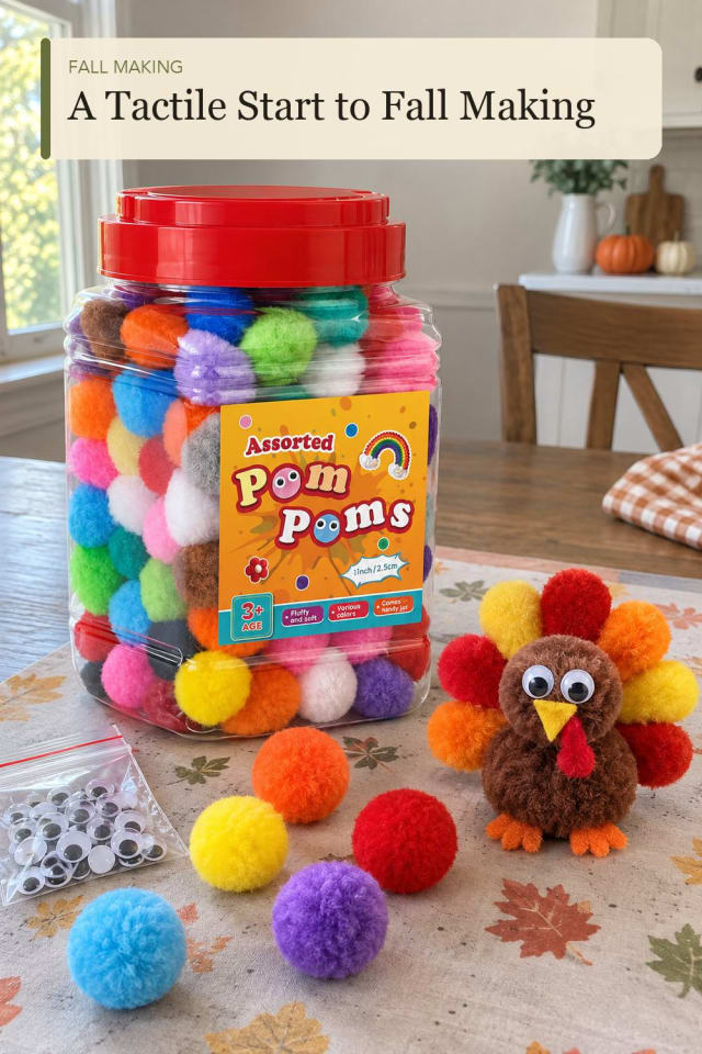 Fall pom poms crafts: Autumn Pom Poms for a Simple Seasonal Project at Home maker-lifestyle pin