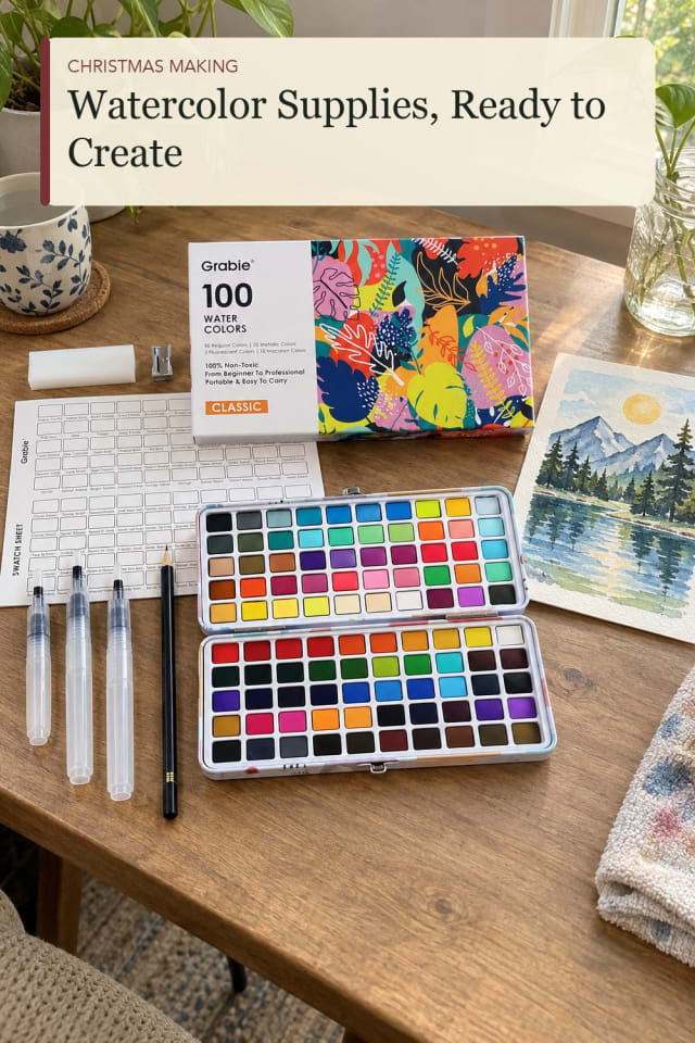 Watercolor paint set: Seasonal Watercolor Supply for an Easy Creative Evening maker-lifestyle pin