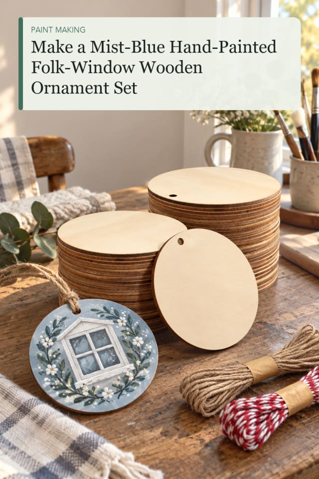 Mist Blue Hand Painted Folk Window Wooden Ornament Set — DIY Painting Project Inspiration for Makers maker-lifestyle pin