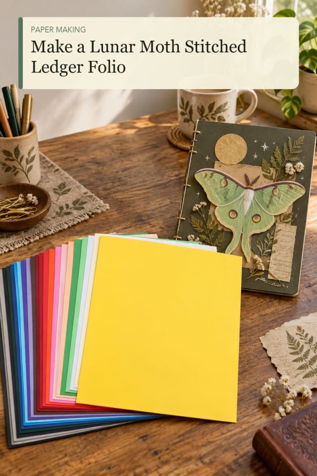 Lunar Moth Stitched Ledger Folio — Creative Paper Craft Project Inspiration for Creative Makers maker-lifestyle pin