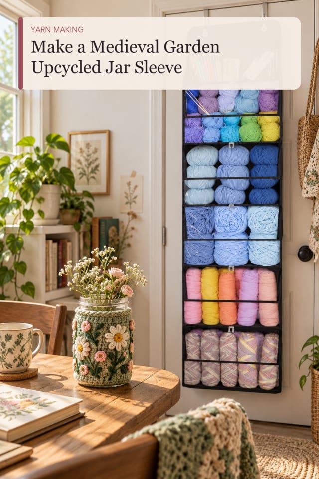 Medieval Garden Upcycled Jar Sleeve — Creative Crochet and Yarn Craft Project and Supply Inspiration maker-lifestyle pin