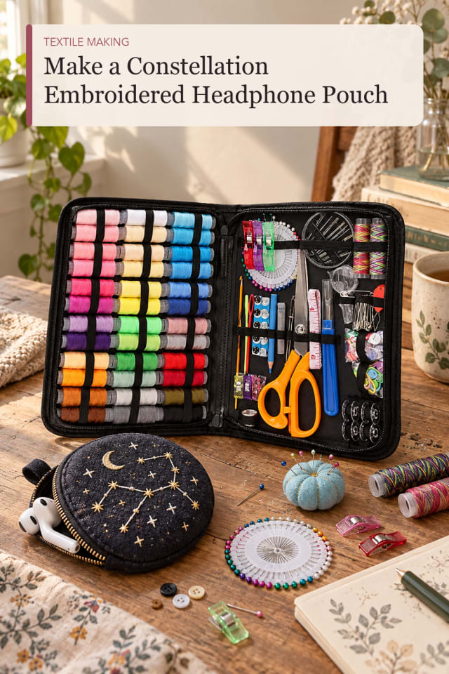 Constellation Embroidered Headphone Pouch — DIY Sewing and Textile Craft Project for Creative Makers maker-lifestyle pin