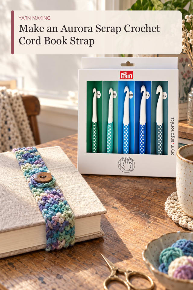 Aurora Scrap Crochet Cord Book Strap — Creative Crochet and Yarn Project Idea and Supply Inspiration maker-lifestyle pin
