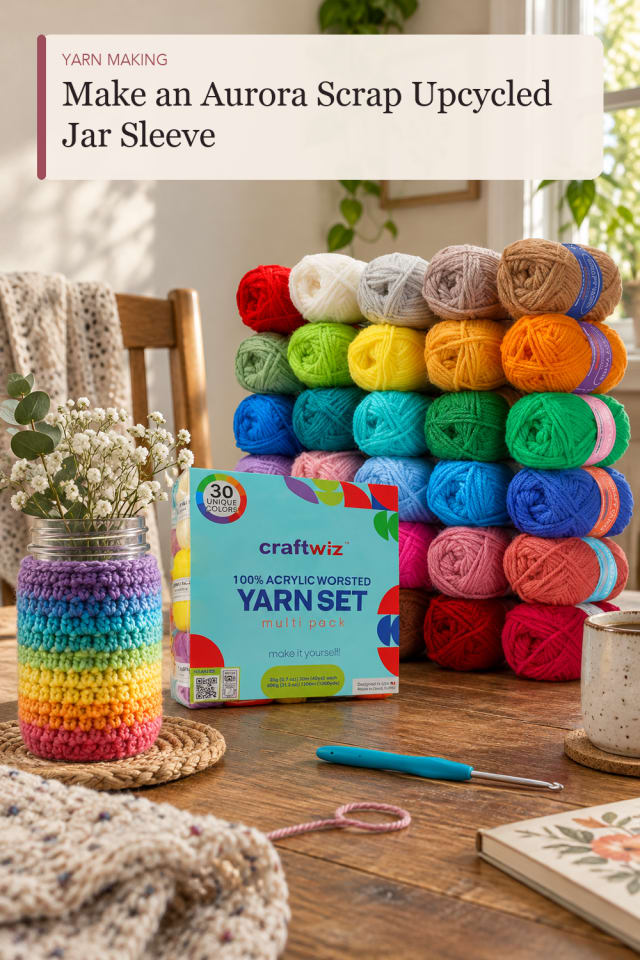 Aurora Scrap Upcycled Jar Sleeve — Creative Crochet and Yarn Project Inspiration for Creative Makers maker-lifestyle pin