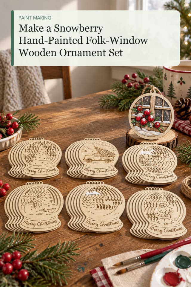 Snowberry Hand Painted Folk Window Wooden Ornament Set — DIY Painting Project Inspiration for Makers maker-lifestyle pin
