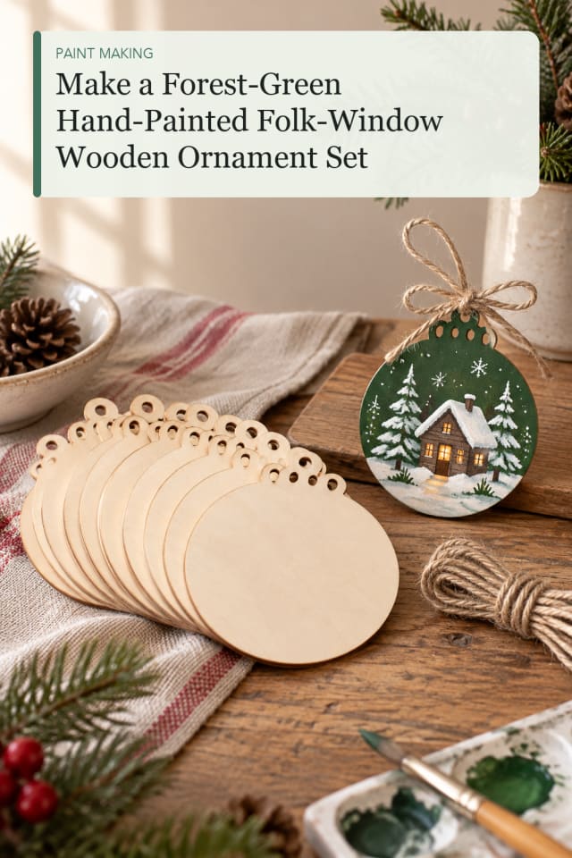 Forest Green Hand Painted Folk Window Wooden Ornament Set — Painting Project Inspiration for Makers maker-lifestyle pin