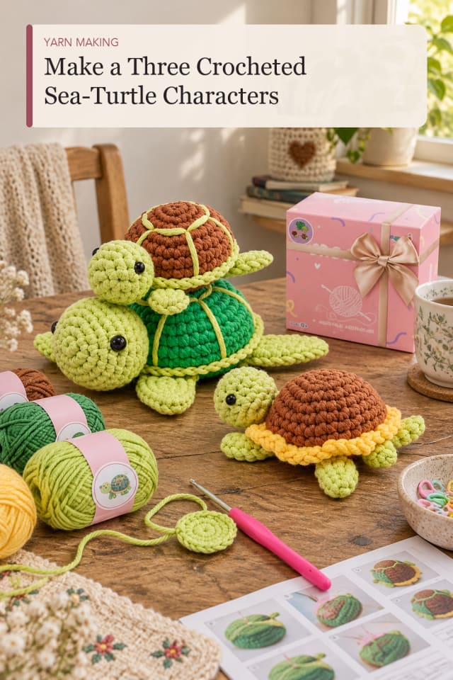 Three Crocheted Sea Turtle Characters — DIY Crochet and Yarn Project Inspiration for Creative Makers maker-lifestyle pin