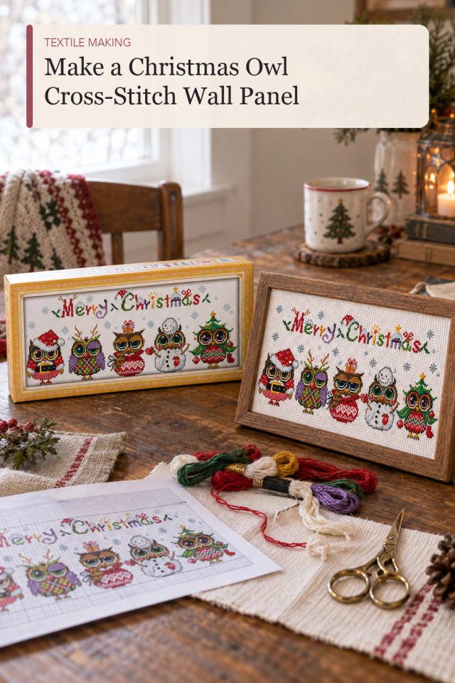 Christmas Owl Cross Stitch Wall Panel — DIY Sewing and Textile Craft Project and Supply Inspiration maker-lifestyle pin