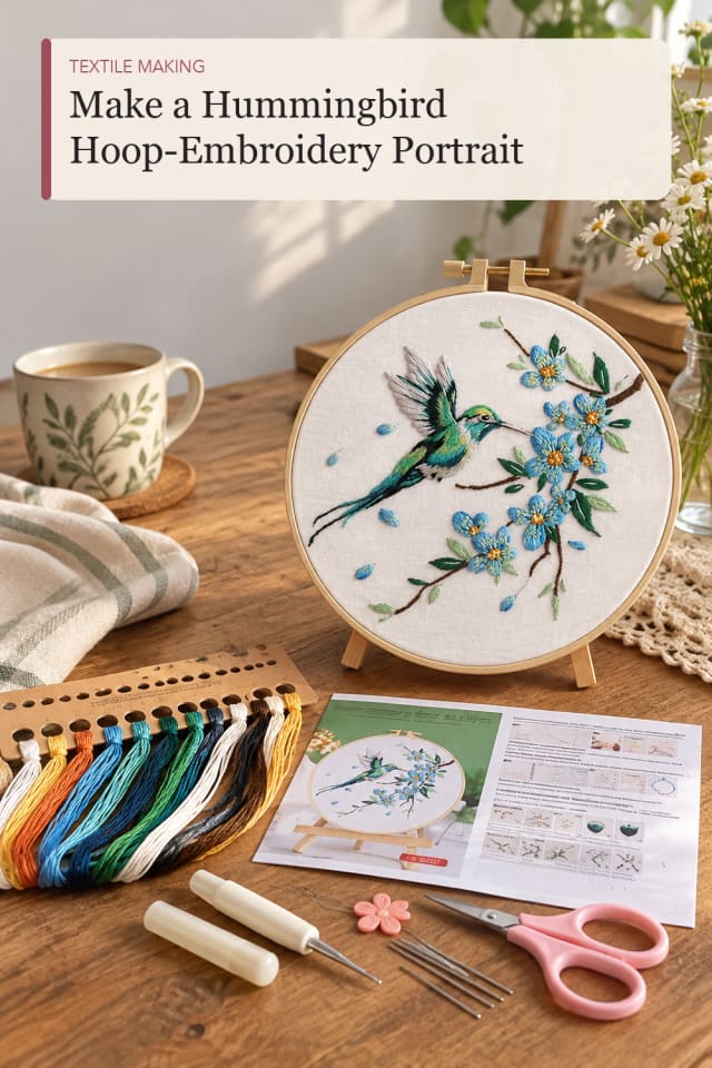 Hummingbird Hoop Embroidery Portrait — Creative Sewing and Textile Craft Project for Creative Makers maker-lifestyle pin