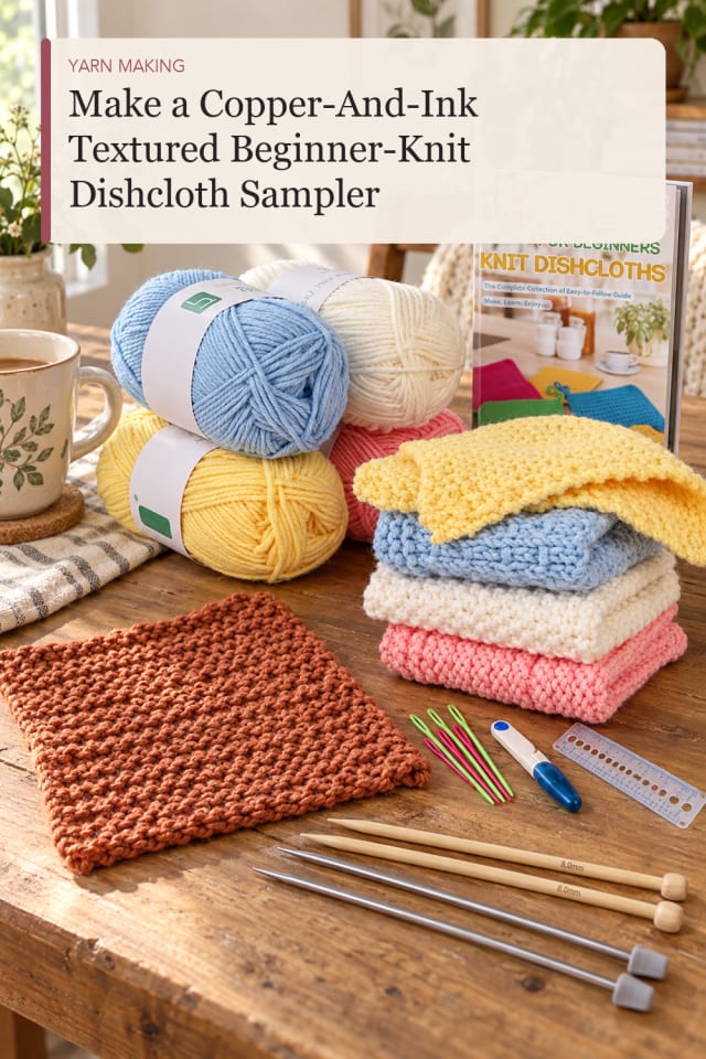 Copper And Ink Textured Beginner Knit Dishcloth Sampler — Crochet and Yarn Craft Project for Makers maker-lifestyle pin