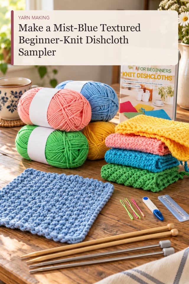 Mist Blue Textured Beginner Knit Dishcloth Sampler — Crochet and Yarn Project Inspiration for Makers maker-lifestyle pin