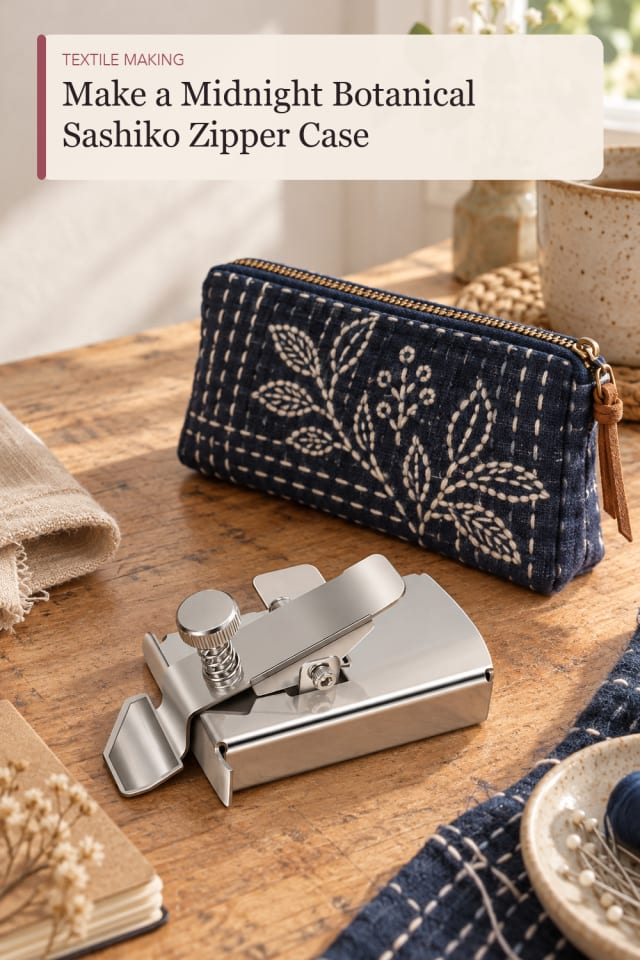Midnight Botanical Sashiko Zipper Case — DIY Sewing and Textile Craft Project and Supply Inspiration maker-lifestyle pin