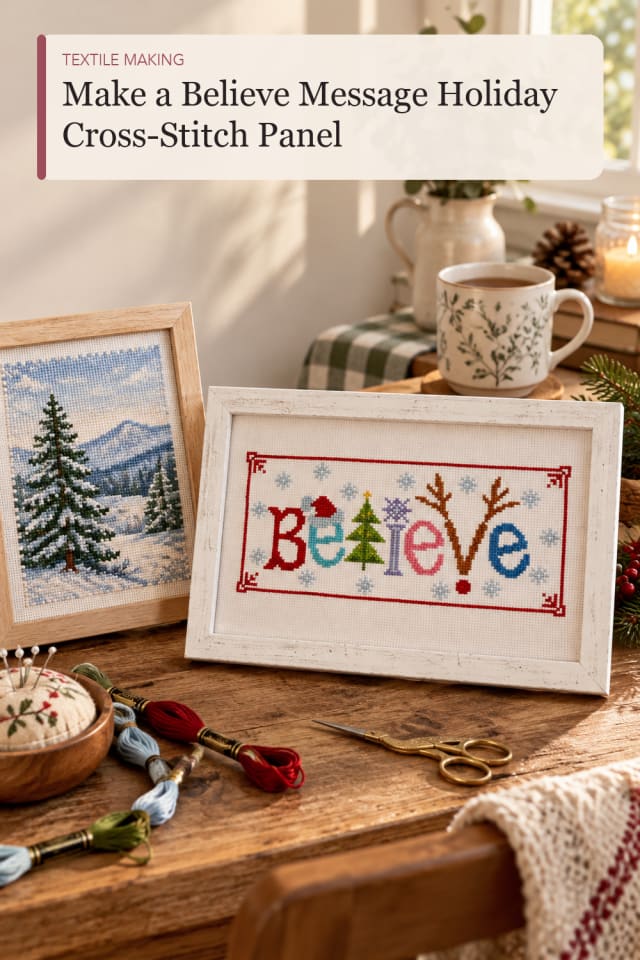 Believe Message Holiday Cross Stitch Panel — Sewing and Textile Craft Project and Supply Inspiration maker-lifestyle pin