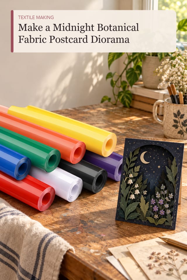 Midnight Botanical Fabric Postcard Diorama — Sewing and Textile Craft Project and Supply Inspiration maker-lifestyle pin