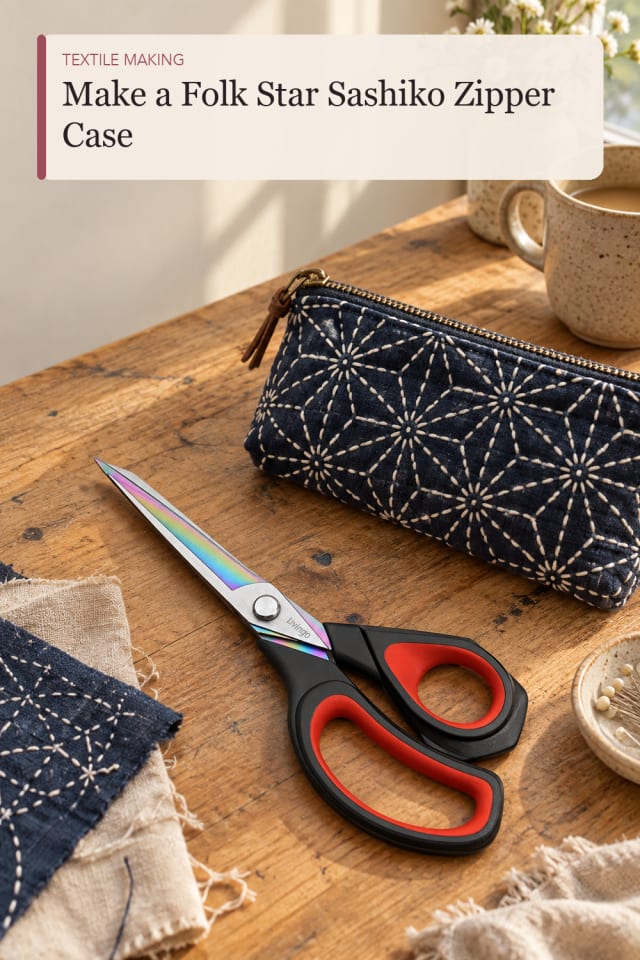 Folk Star Sashiko Zipper Case — Creative Sewing and Textile Project Inspiration for Creative Makers maker-lifestyle pin