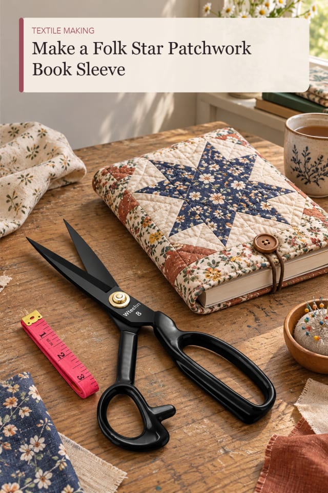 Folk Star Patchwork Book Sleeve — Creative Sewing and Textile Craft Project and Supply Inspiration maker-lifestyle pin