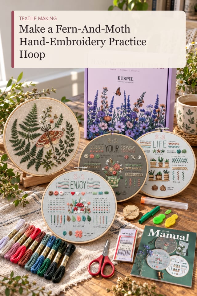 Fern And Moth Hand Embroidery Practice Hoop — Sewing and Textile Project Idea and Supply Inspiration maker-lifestyle pin