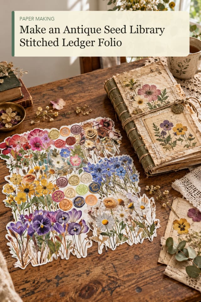 Antique Seed Library Stitched Ledger Folio — DIY Paper Craft Project Inspiration for Creative Makers maker-lifestyle pin