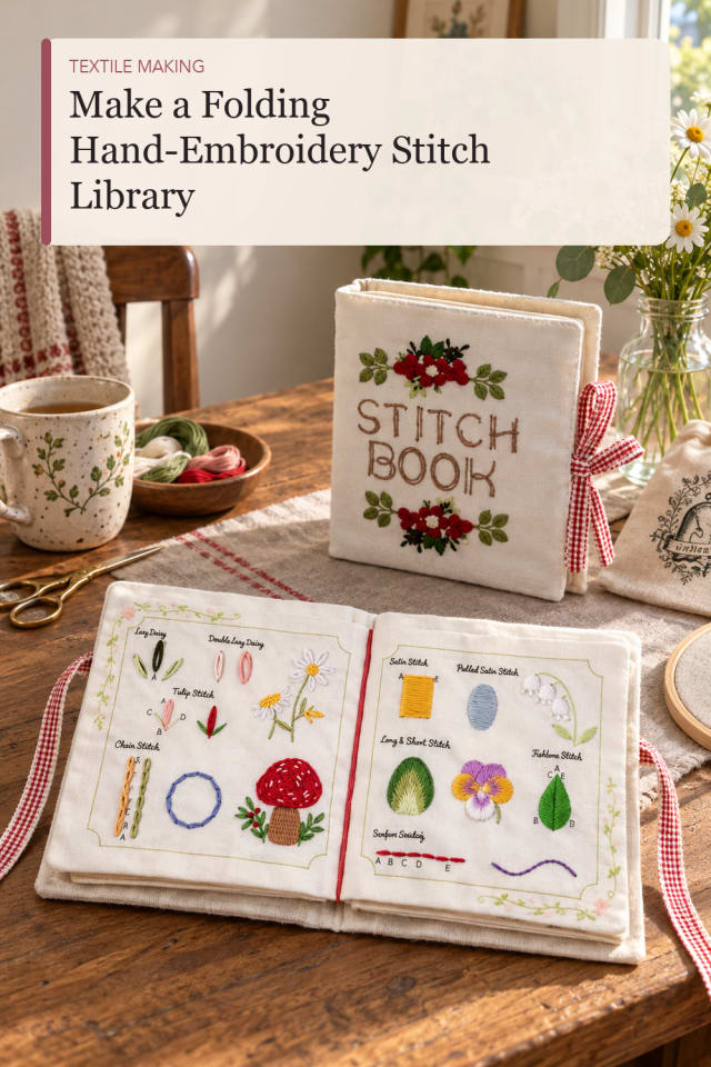Folding Hand Embroidery Stitch Library — DIY Sewing and Textile Craft Project and Supply Inspiration maker-lifestyle pin
