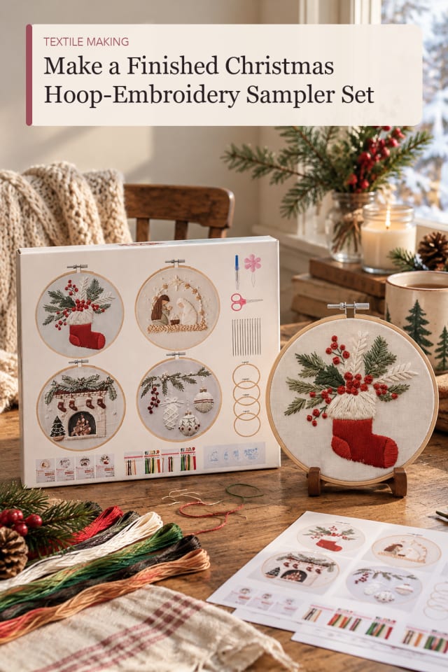 Finished Christmas Hoop Embroidery Sampler Set — Creative Sewing and Textile Project Idea for Makers maker-lifestyle pin