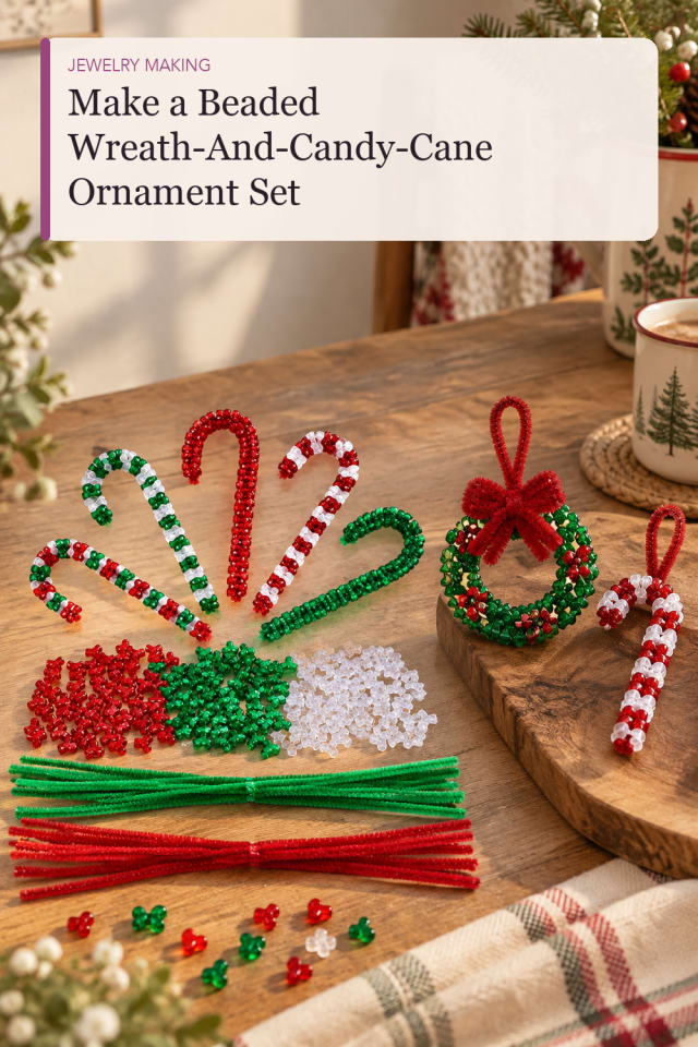 Beaded Wreath And Candy Cane Ornament Set — DIY Jewelry Making Craft Project and Supply Inspiration maker-lifestyle pin