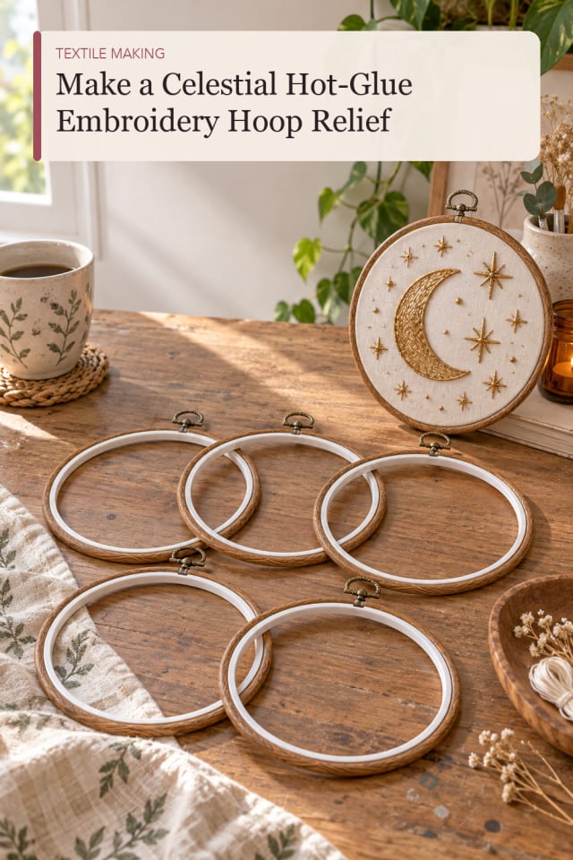 Celestial Hot Glue Embroidery Hoop Relief — DIY Sewing and Textile Craft Project for Creative Makers maker-lifestyle pin