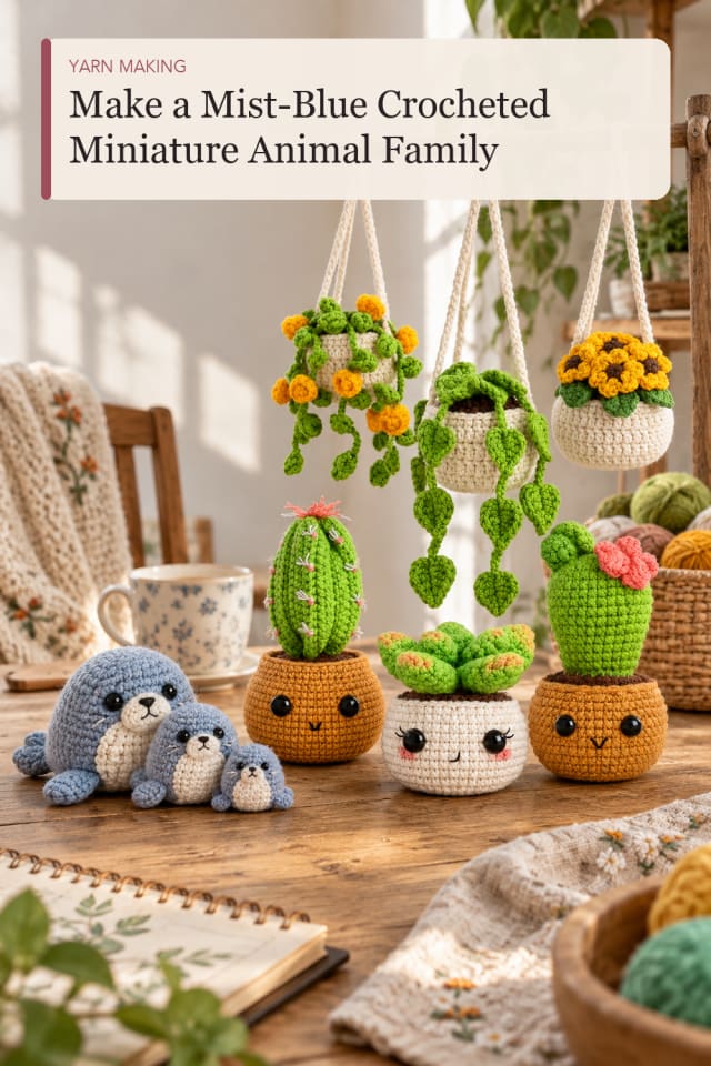 Mist Blue Crocheted Miniature Animal Family — DIY Crochet and Yarn Craft Project for Creative Makers maker-lifestyle pin