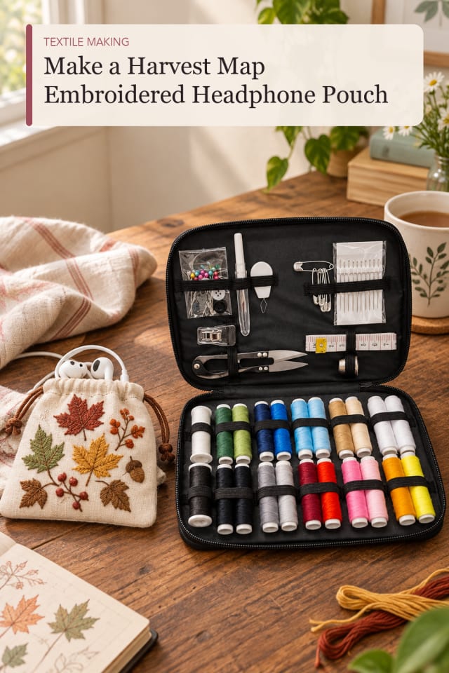 Harvest Map Embroidered Headphone Pouch — Sewing and Textile Project Inspiration for Creative Makers maker-lifestyle pin