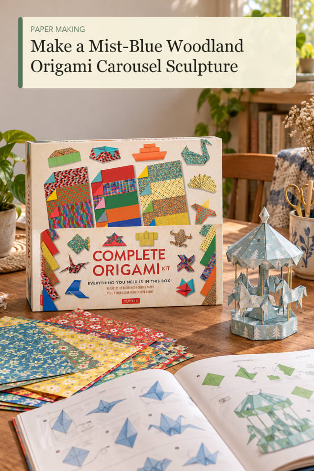 Mist Blue Woodland Origami Carousel Sculpture — DIY Paper Craft Craft Project and Supply Inspiration maker-lifestyle pin