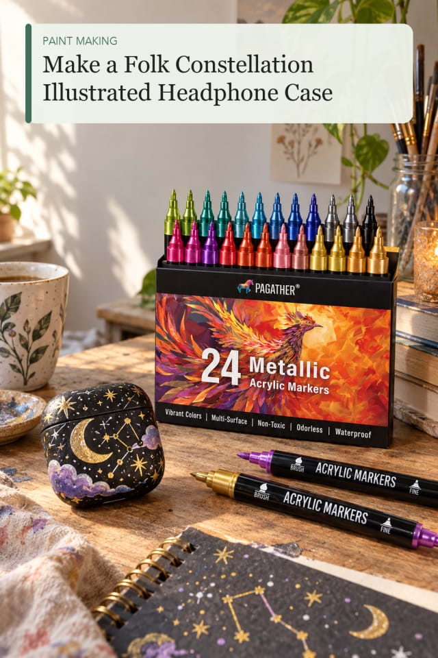 Folk Constellation Illustrated Headphone Case — DIY Painting Project Inspiration for Creative Makers maker-lifestyle pin