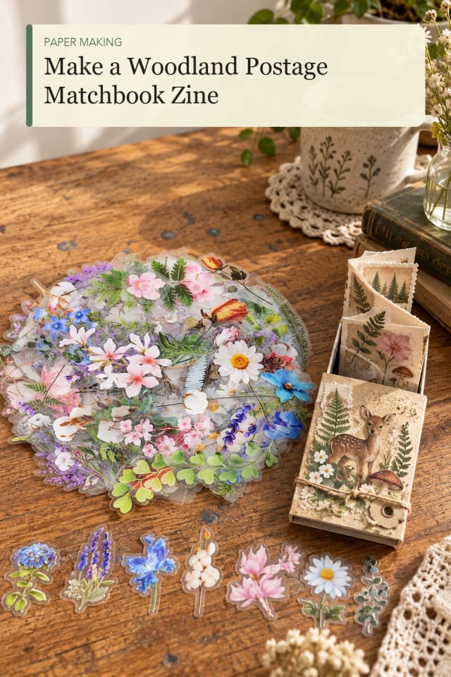 Woodland Postage Matchbook Zine — Original Handmade Craft Project and Supply Inspiration for Makers maker-lifestyle pin