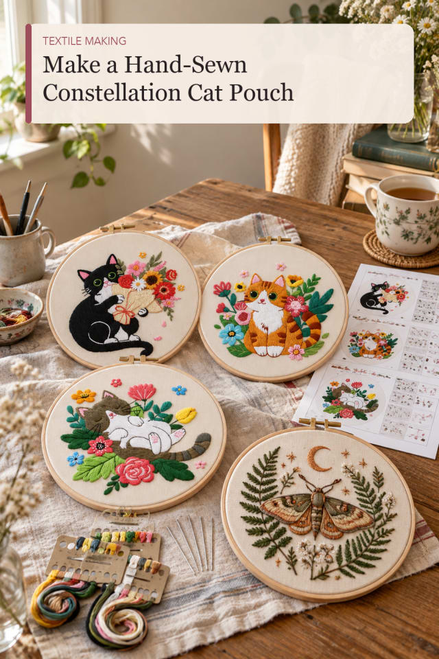 Hand Sewn Constellation Cat Pouch — Creative Sewing and Textile Craft Project and Supply Inspiration maker-lifestyle pin