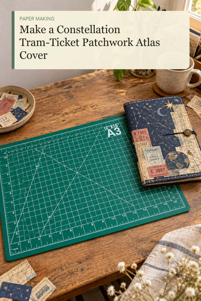 Constellation Tram-Ticket Patchwork Atlas Cover — Creative Paper Craft Project Idea for Craft Lovers maker-lifestyle pin