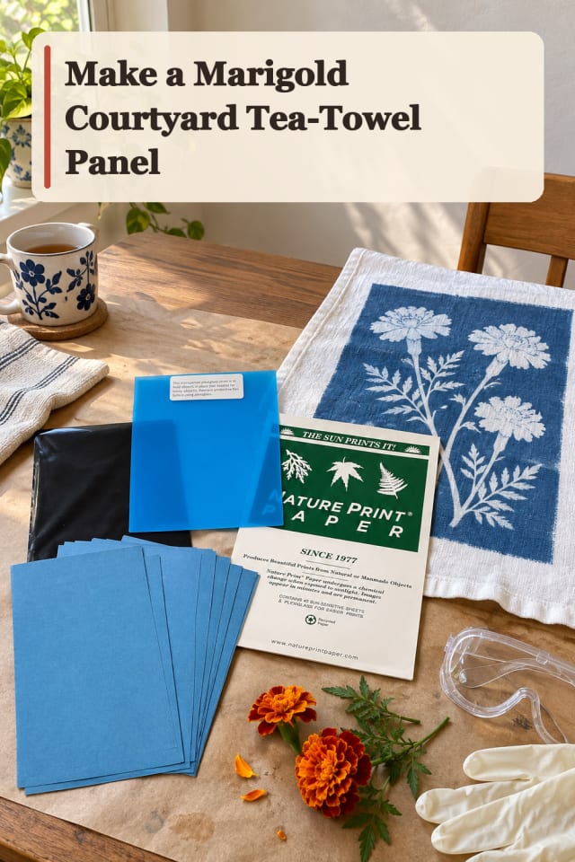 Marigold Courtyard Tea Towel Panel — Cyanotype Project Inspiration maker-lifestyle pin