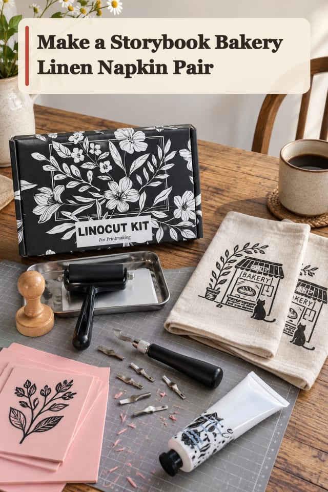 Storybook Bakery Linen Napkin Pair — Block Printing Project Inspiration maker-lifestyle pin