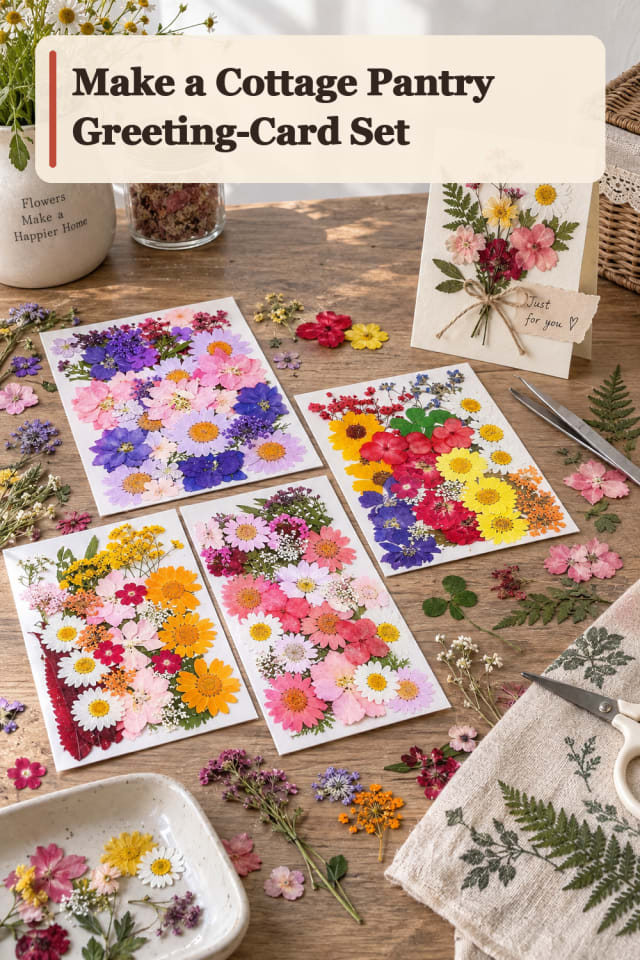 Cottage Pantry Greeting Card Set — Flower Press Project Inspiration maker-lifestyle pin