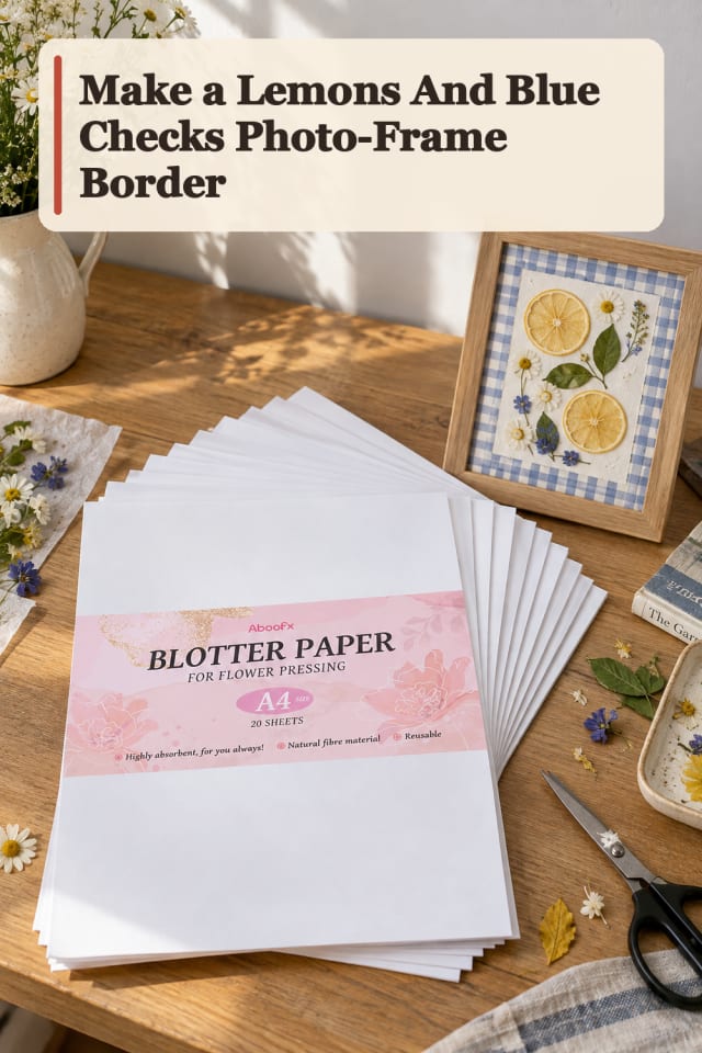 Lemons And Blue Checks Photo Frame Border — Flower Press Project Inspiration maker-lifestyle pin