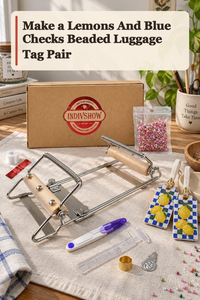 Lemons And Blue Checks Beaded Luggage Tag Pair — Bead Loom Project Inspiration maker-lifestyle pin