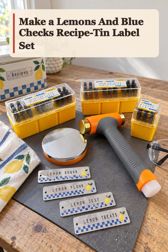 Lemons And Blue Checks Recipe Tin Label Set — Metal Embossing Project Inspiration maker-lifestyle pin