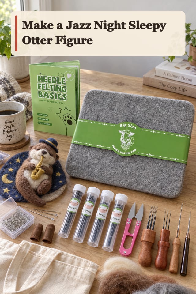 Jazz Night Sleepy Otter Figure — Needle Felting Project Inspiration maker-lifestyle pin