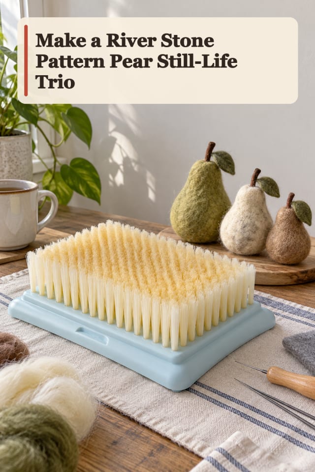 River Stone Pattern Pear Still Life Trio — Needle Felting Project Inspiration maker-lifestyle pin