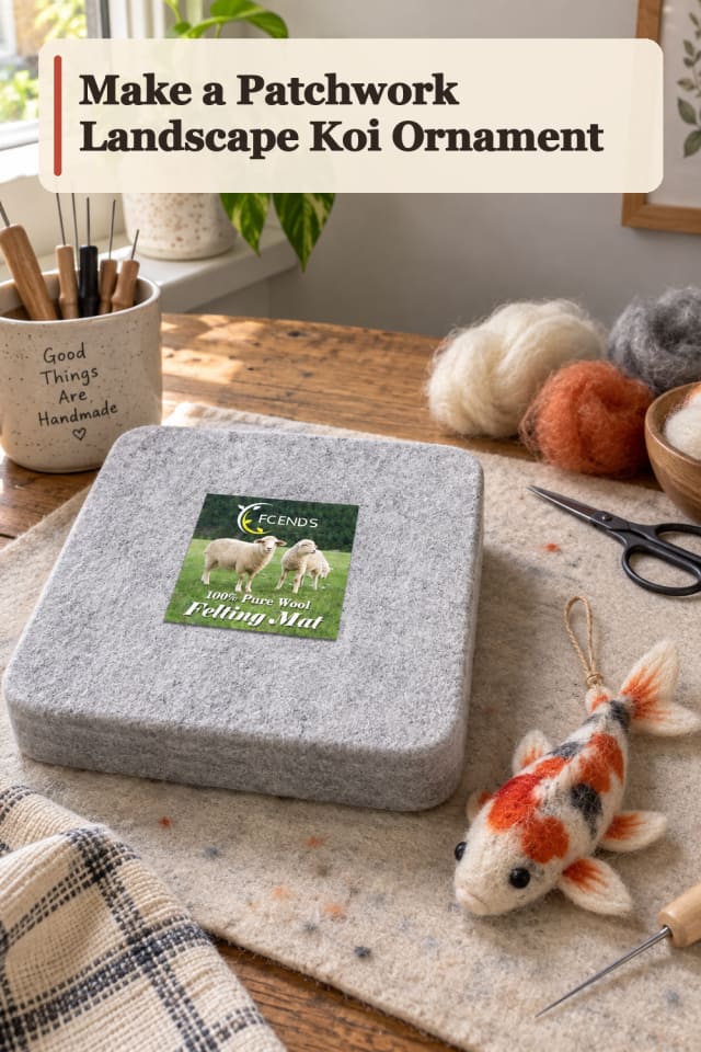 Patchwork Landscape Koi Ornament — Needle Felting Project Inspiration maker-lifestyle pin