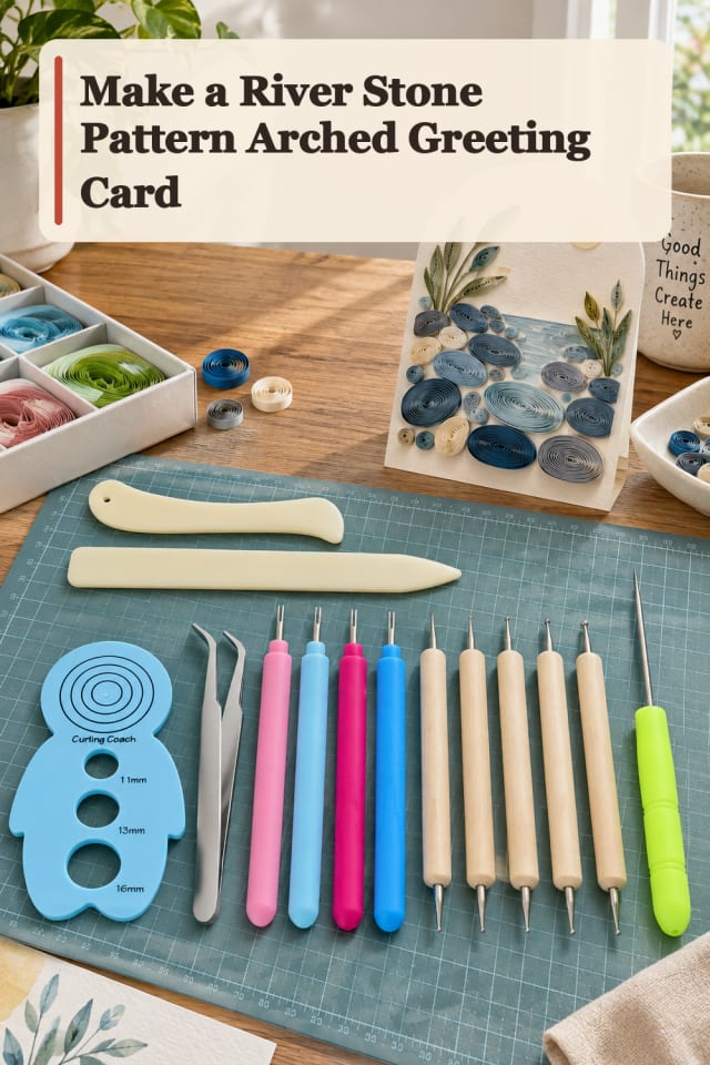 River Stone Pattern Arched Greeting Card — Paper Quilling Project Inspiration maker-lifestyle pin