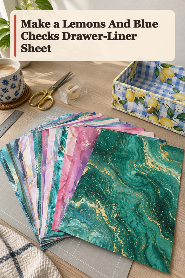 Lemons And Blue Checks Drawer Liner Sheet — Paper Marbling Project Inspiration maker-lifestyle pin