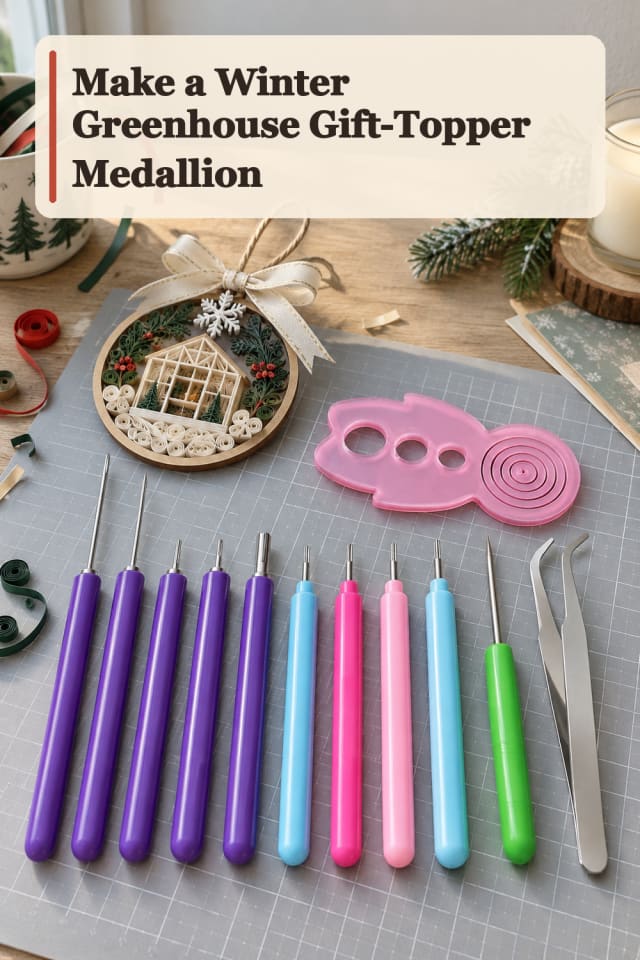 Winter Greenhouse Gift Topper Medallion — Paper Quilling Project Inspiration maker-lifestyle pin